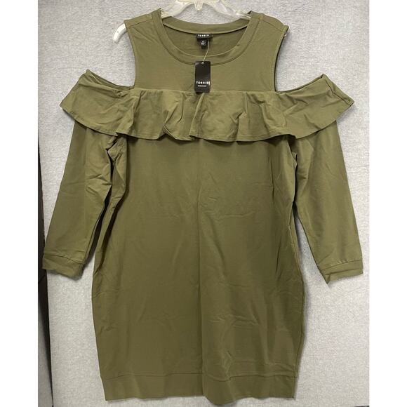 NEW Torrid Cold Shoulder Olive Green Ruffles Sweater Dress Size 2X - Picture 2 of 6